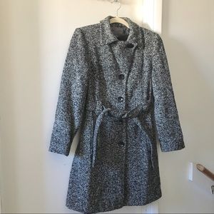 Wool tweed pea coat, belt, long